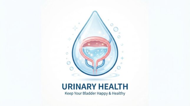 Urinary health bladder illustration inside water droplet for urology awareness poster and wellness background