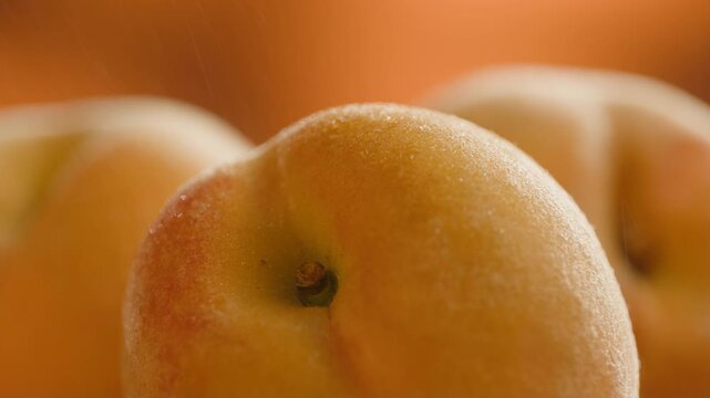 Nectarine or peach fruit, fresh Spanish red nectarine, peaches stacked on wooden table with red background