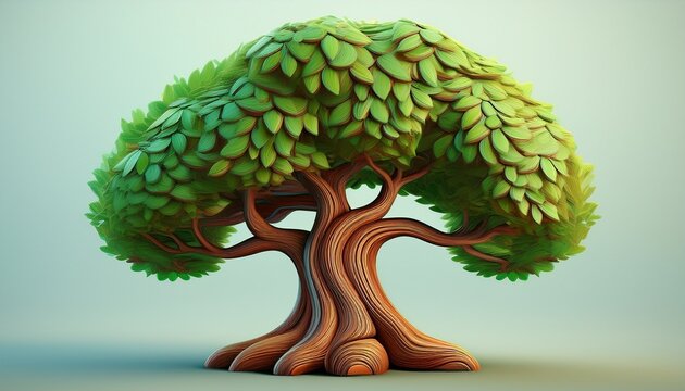 stylized 3d tree with green foliage and brown trunk