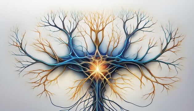 simplified diagram of a neuron cell with branching dendrites and axon isolated on white background biological science concept