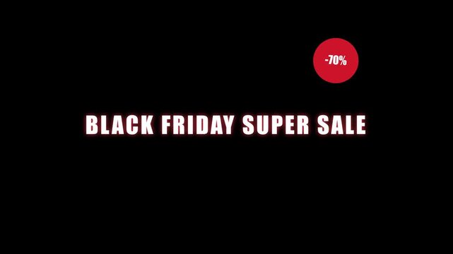 Animation 4k black friday super sale motion with 70 percent off red discount badge for retail marketing and e-commerce promotional campaigns