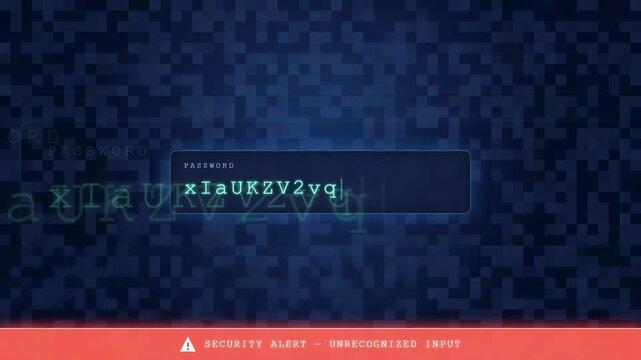 Digital security interface with password input field and red alert warning on blue background