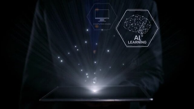 AI learning system involves deep learning, supervised machine learning, and natural language processing. AI learning diagram shows how AI advances learn in automation and data processing. Elide