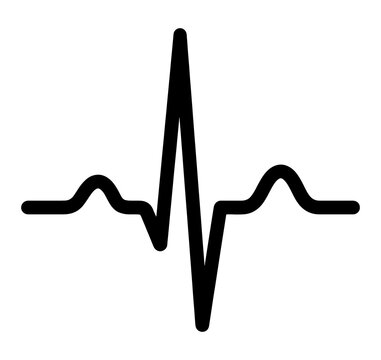 Black heart rate pulse line symbol depicting ekg rhythm for medical monitoring on simple transparent bg.