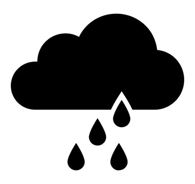 Rainy weather cloud icon with raindrops symbol for meteorology forecasting and environment nature designs.