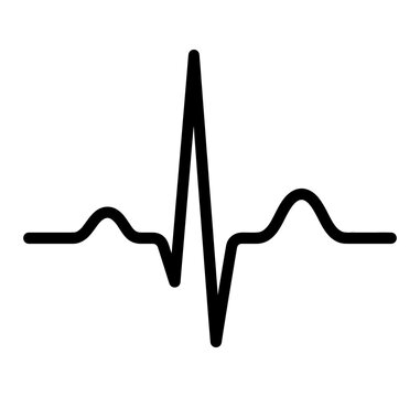 Black heart rate pulse line symbol depicting ekg rhythm for medical monitoring on simple transparent bg.