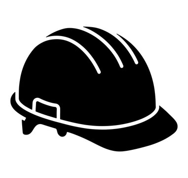 Black silhouette icon of construction worker hard hat safety helmet isolated on transparent background design.