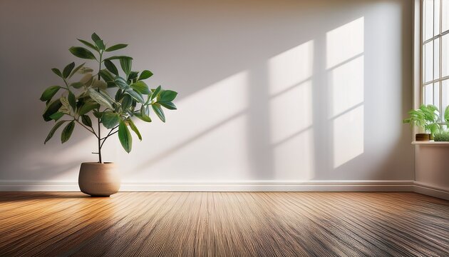 modern room decor with a potted plant wooden floor and white wall natural light