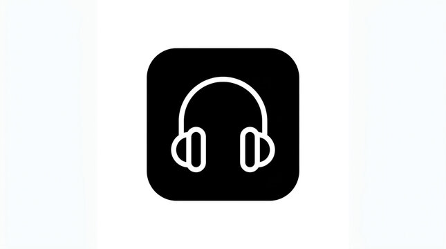 Headphones audio icon minimalist white line headset symbol inside black rounded square button vector graphic illustration
