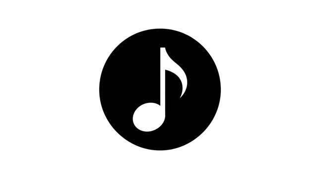 Minimalist black circle music note icon on white background, professional audio eighth note symbol for digital apps, media player sound button design