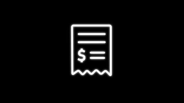 Paper Invoice Receipt with dollar Line Icon. Animated line art paper receipt with dollar icon representing transaction payment receipt shopping bill and expense tracking animation.