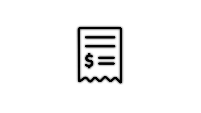 Paper Invoice Receipt with dollar Line Icon. Animated line art paper receipt with dollar icon representing transaction payment receipt shopping bill and expense tracking animation.