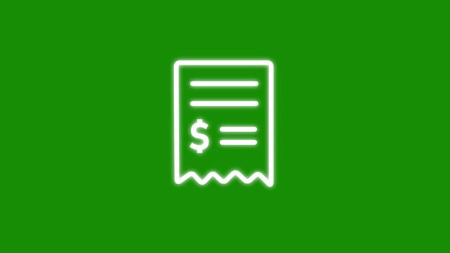 Paper Invoice Receipt with dollar Line Icon. Animated line art paper receipt with dollar icon representing transaction payment receipt shopping bill and expense tracking animation.
