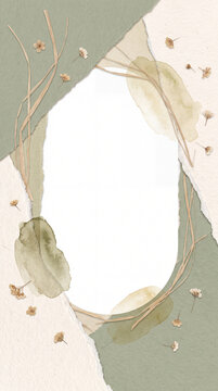 Sage green and cream handmade paper layers with watercolor wash dried gypsophila flowers and raffia