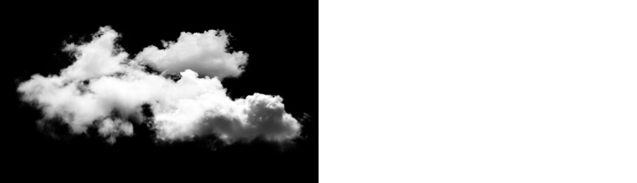 Fluffy white cloud isolated on black background isolated on transparent background