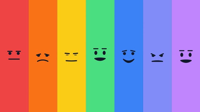 Colorful vertical stripes with changing facial expressions representing a range of human emotions.