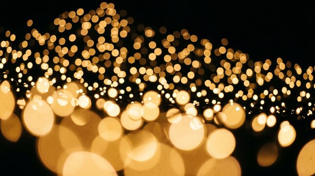 Golden blurred lights on dark background with bokeh effect