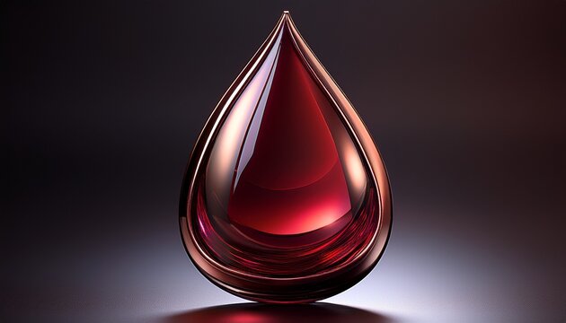 highly polished teardrop shape exhibits deep metallic cranberry coloration against a dark backdrop
