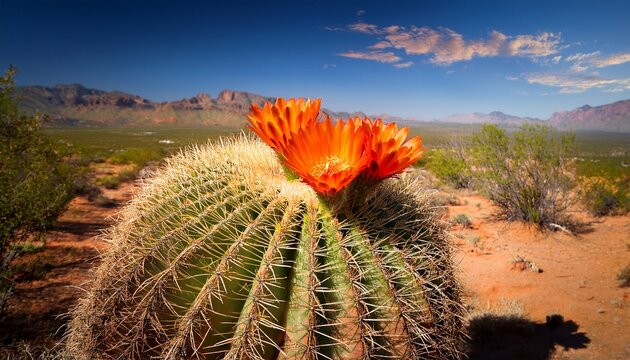 large cactus with orange flower desert