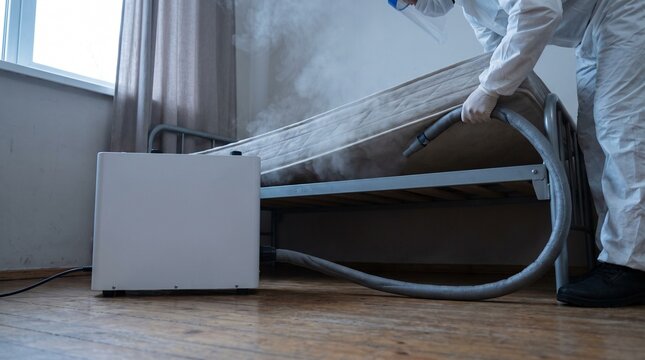 Heat treatment equipment works beneath a raised rental mattress