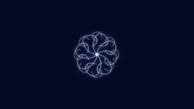 Abstract Glowing Geometric Flower Pattern on Dark Blue Background