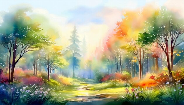 watercolor serene forest scene