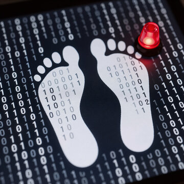 Mosaic Cybersecurity Digital Footprints. Emphasize Cybersecurity Through A Digital Footprint Visualized As Binary Code, Highlighting The Need To Safeguard Personal Information Online