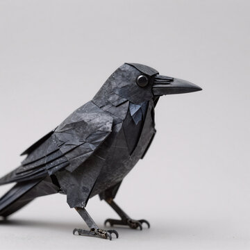 Origami Crow Point. Digital Illustration Of A Crow Teaching Birds In An Educational Game Setting