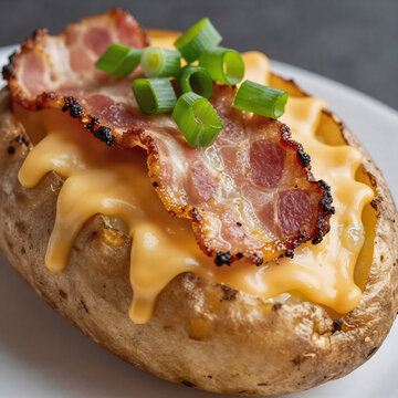 Vaporwave Potato Filled. Baked Potato With Bacon And Cheese