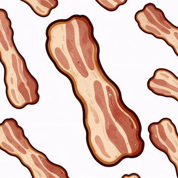 Sci-Fi Texture Unhealthy. Cartoon-Style Hand Drawn Illustration Of Bacon Pattern On White Textured Background