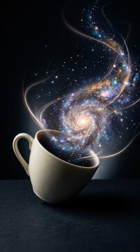 Spiral galaxy emerging from a coffee cup