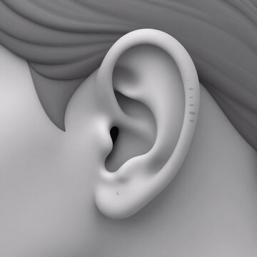 Soft Shading Abstract Humanoid. A 3D, Medically Accurate Illustration Of A Grey Abstract Female Ear