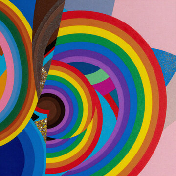 Blueprint Collage Energy. Colorful, Abstract Representation Of A Whimsical Rainbow Landscape