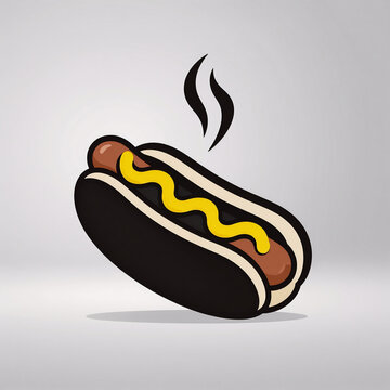Cinematic Hotdog Warm. A Flat Silhouette Depiction Of A Hotdog With Steam And Mustard
