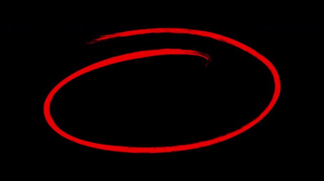 Hand-drawn red circle animation overlay, grunge brush stroke highlight effect on transparent background