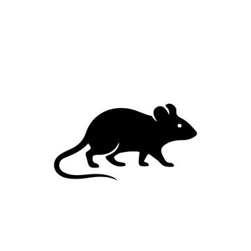 Silhouette of a rodent, commonly known as a mouse, depicted in a simple black icon against a white background, ideal for various design applications