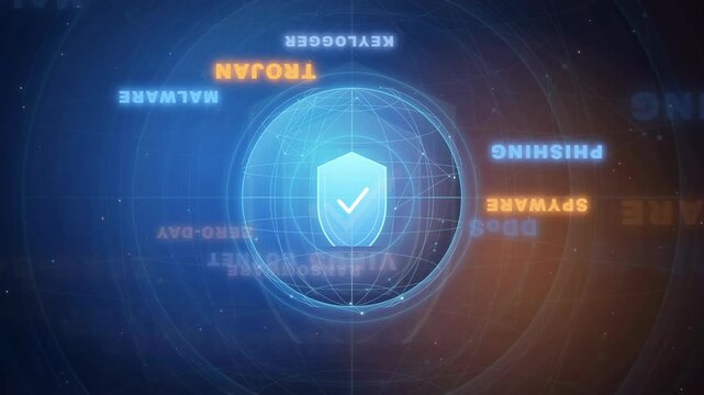 Digital Security Shield Protecting Data from Cyber Attacks and Malware Viruses in Virtual Space