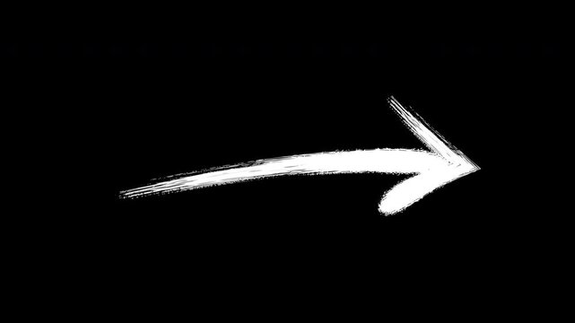 Hand-drawn white chalk arrow animation on black background, style directional pointer overlay doodle