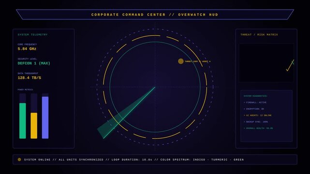 Motion Analysis of Radar Screen with Dynamic Data Visualization in Futuristic Interface.