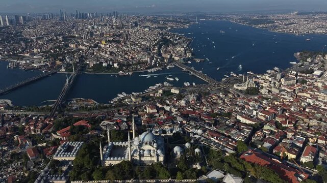 Epic Smooth Cinematic Drone Flight Above Suleymaniye Mosque in Istanbul