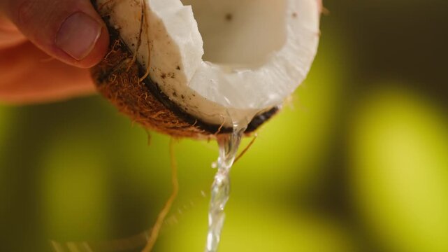 Coconut, Fresh whole and halved coconut isolated on a white background. Tropical exotic fruit with natural brown shell and white flesh. Healthy organic food, vegan ingredient, summer, close-up.