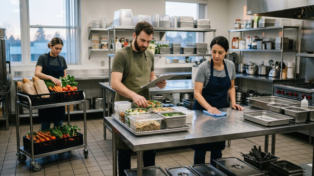 Morning Community Kitchen Prep for Everyday Meal Service