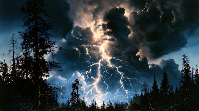 From the swirling clouds emerges a vast, unearthly face, shaped by the storm itself &ndash; mysterious, solemn and awe-inspiring.