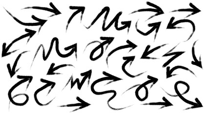 Fototapeta premium Hand drawn vector arrow collection featuring various rough black ink sketches designed for creative navigation and professional graphic design projects