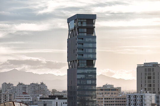 Modern skyscraper towering over Nicosia city