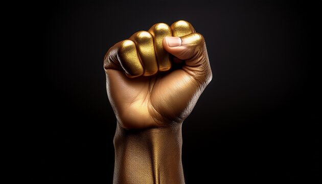 a golden fist clenched in power strength and victory