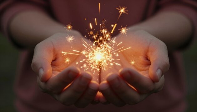 Sparkler Held in Cupped Hands
