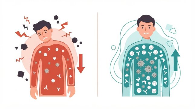 A person shows visible stress on one side, while the other side represents relaxation and wellness. This illustrates mental health concepts.