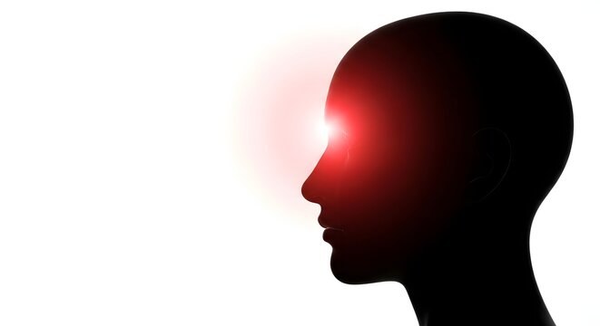Human Head Silhouette with Glowing Red Light on Forehead for Intuition, Insight, and Spiritual Awakening