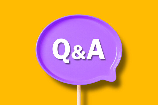 Q&A Text concept. Question and answer speech bubble on yellow background. 
